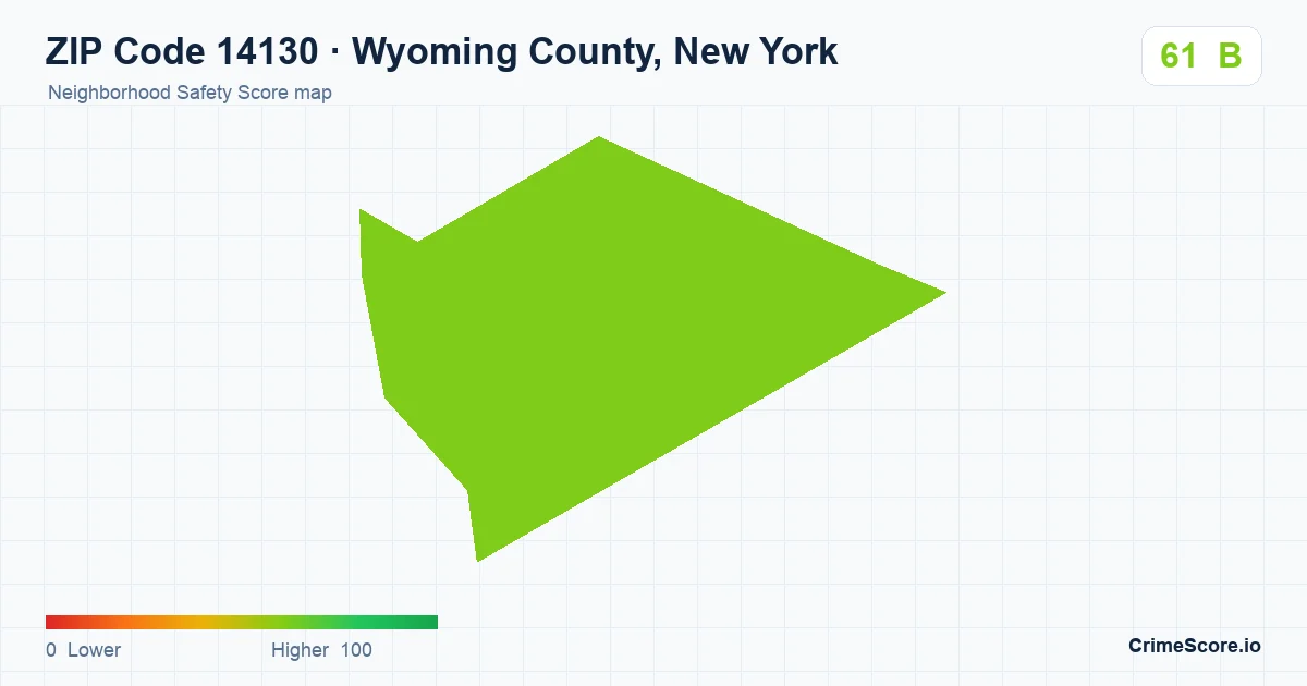 ZIP Code 14130 in Wyoming County, New York neighborhood Safety Score map