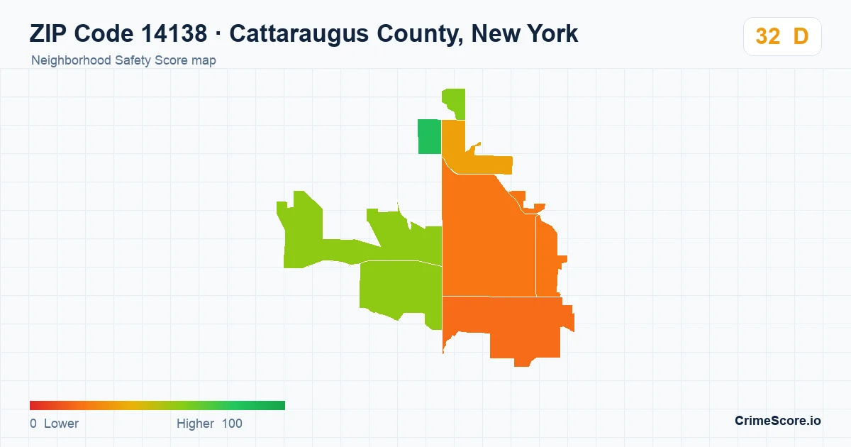 ZIP Code 14138 in Cattaraugus County, New York neighborhood Safety Score map