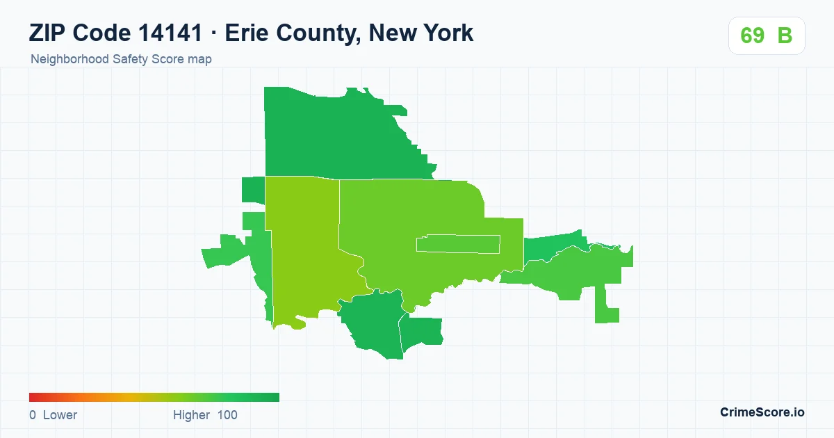 ZIP Code 14141 in Erie County, New York neighborhood Safety Score map