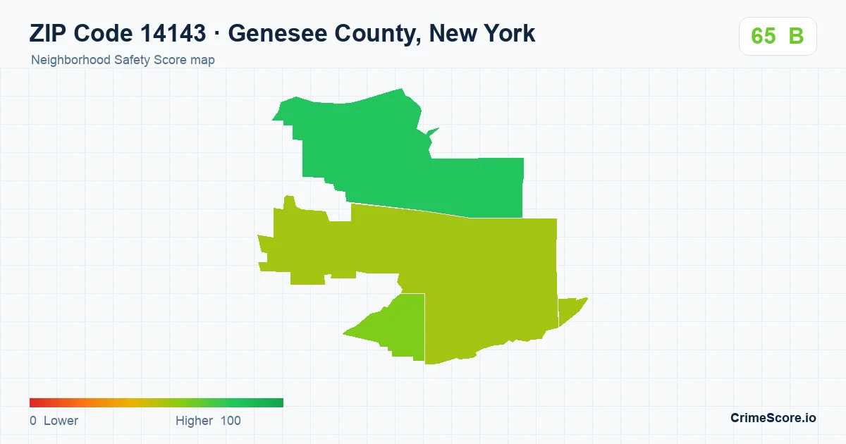 ZIP Code 14143 in Genesee County, New York neighborhood Safety Score map