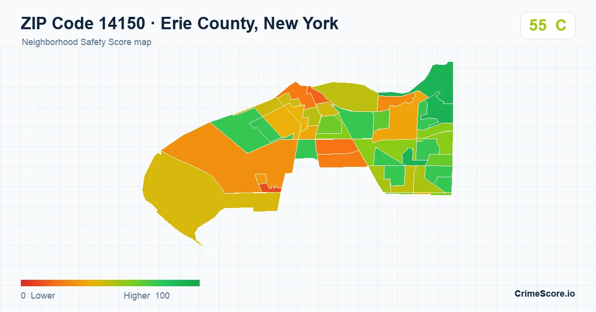 ZIP Code 14150 in Erie County, New York neighborhood Safety Score map