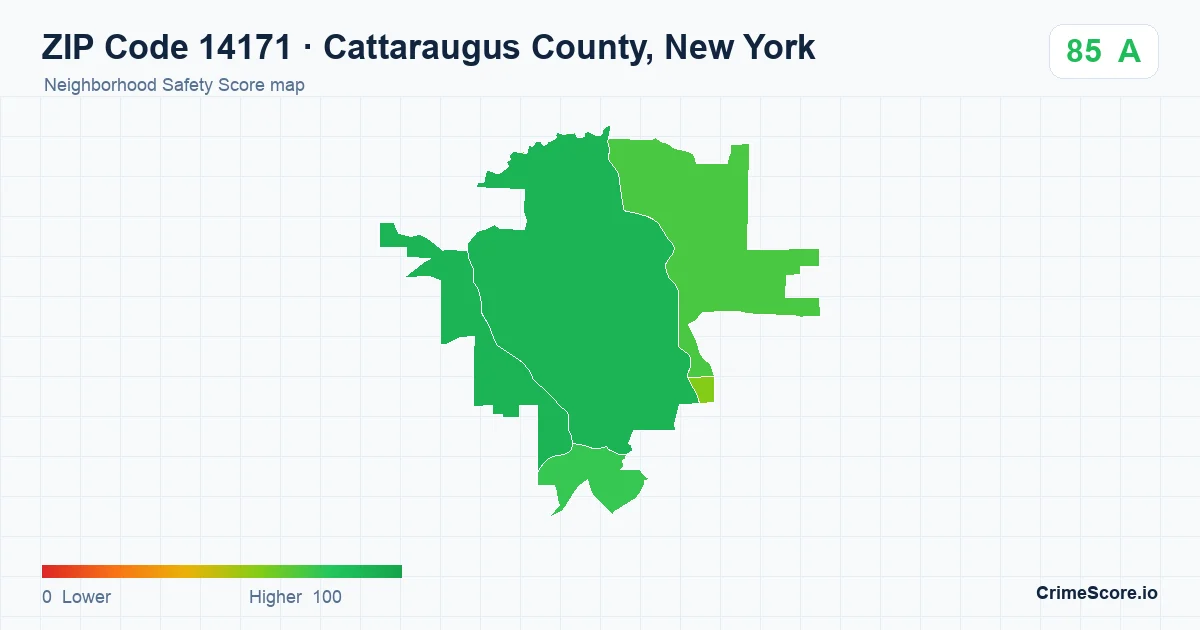 ZIP Code 14171 in Cattaraugus County, New York neighborhood Safety Score map