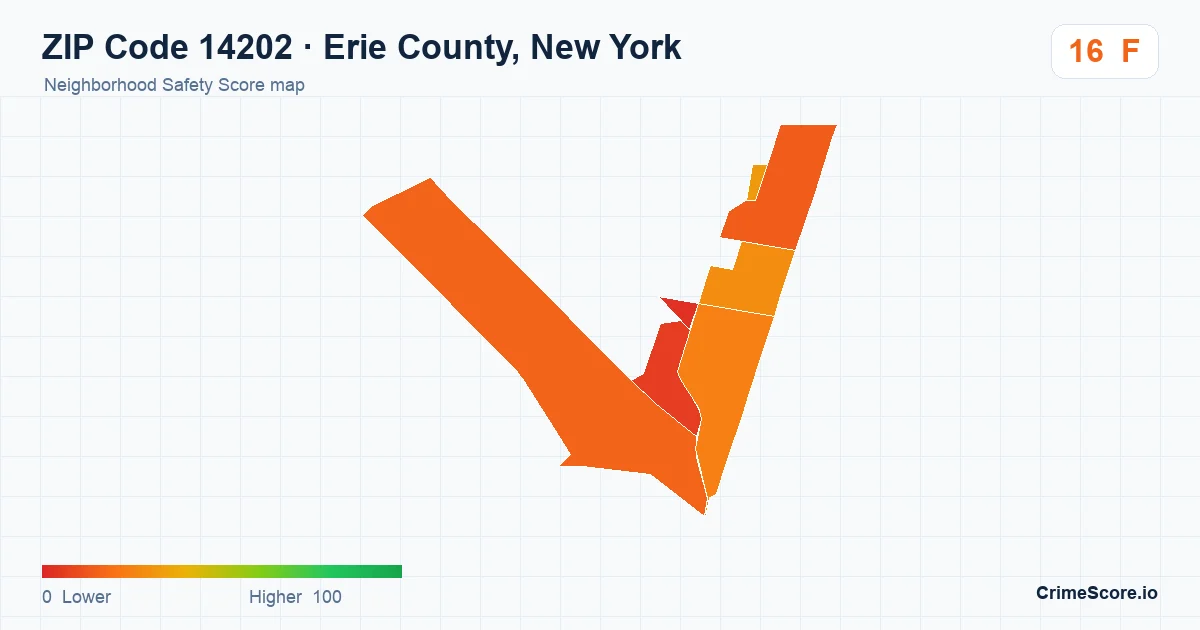 ZIP Code 14202 in Erie County, New York neighborhood Safety Score map