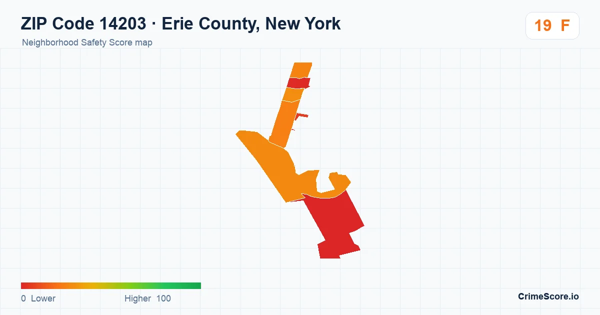ZIP Code 14203 in Erie County, New York neighborhood Safety Score map