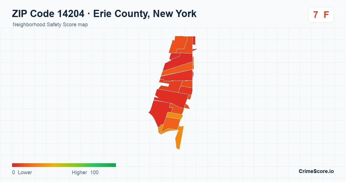 ZIP Code 14204 in Erie County, New York neighborhood Safety Score map