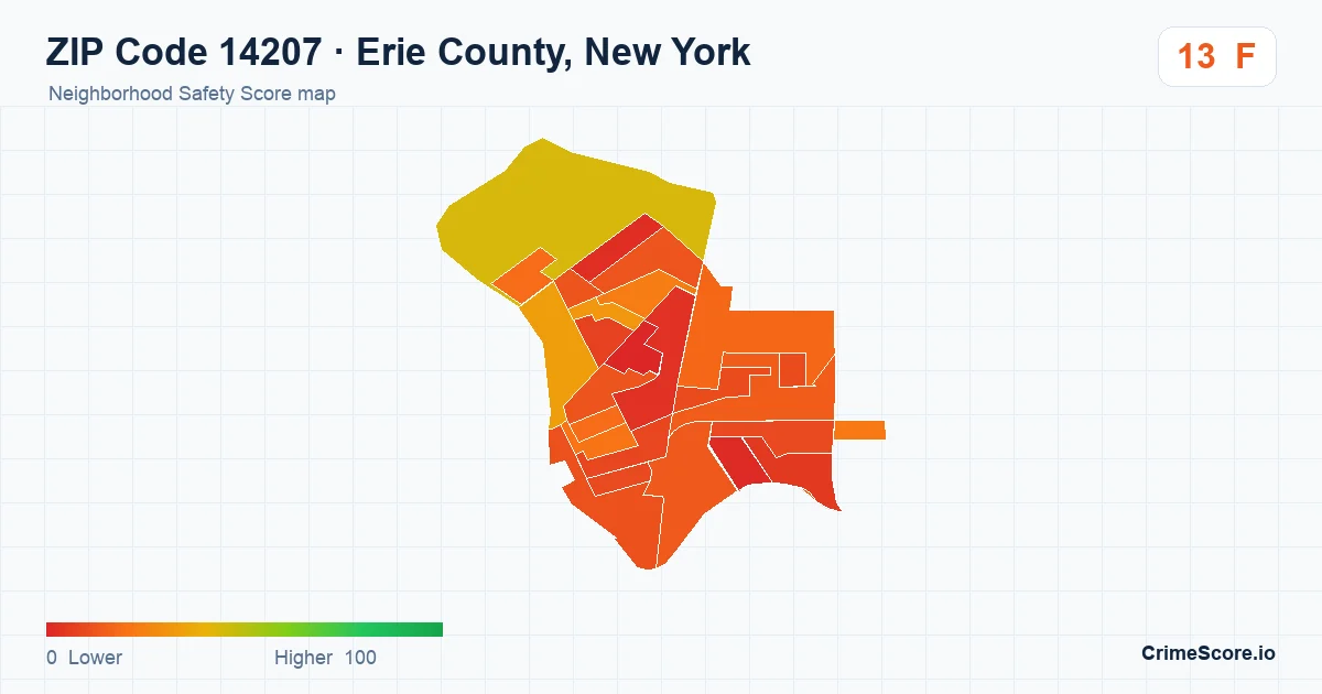 ZIP Code 14207 in Erie County, New York neighborhood Safety Score map