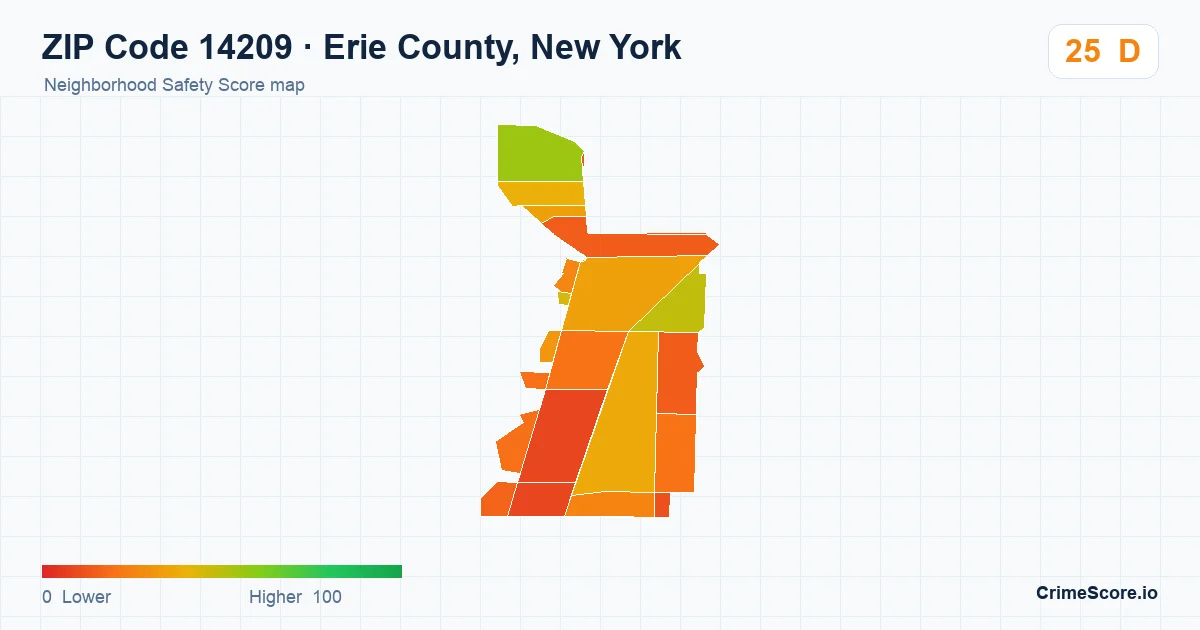 ZIP Code 14209 in Erie County, New York neighborhood Safety Score map