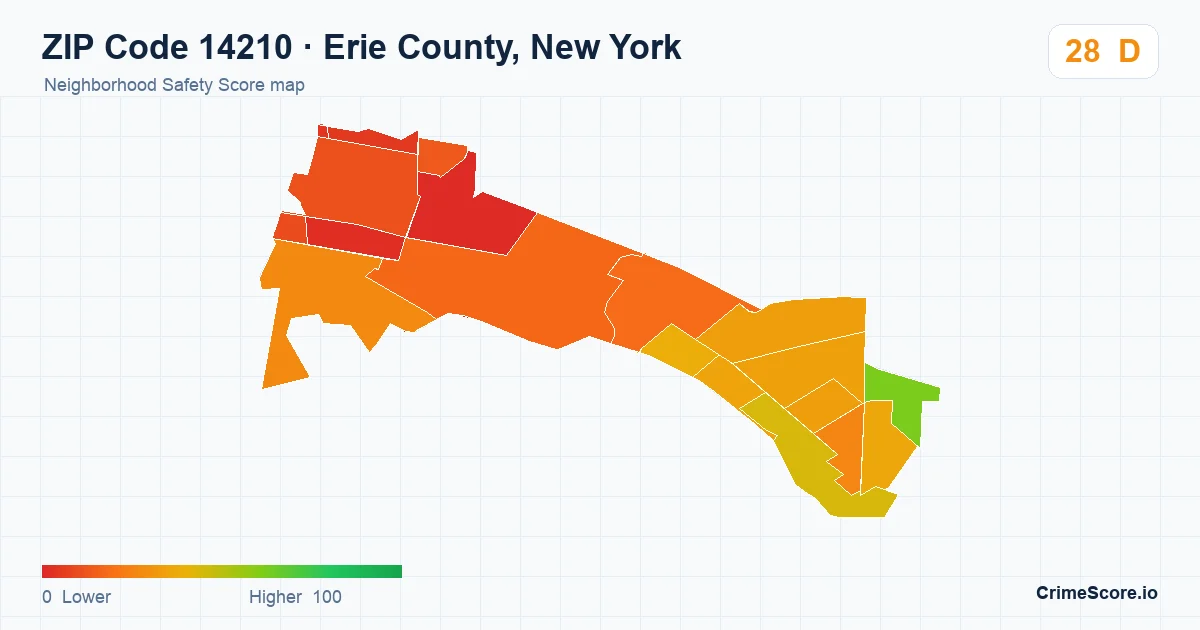 ZIP Code 14210 in Erie County, New York neighborhood Safety Score map