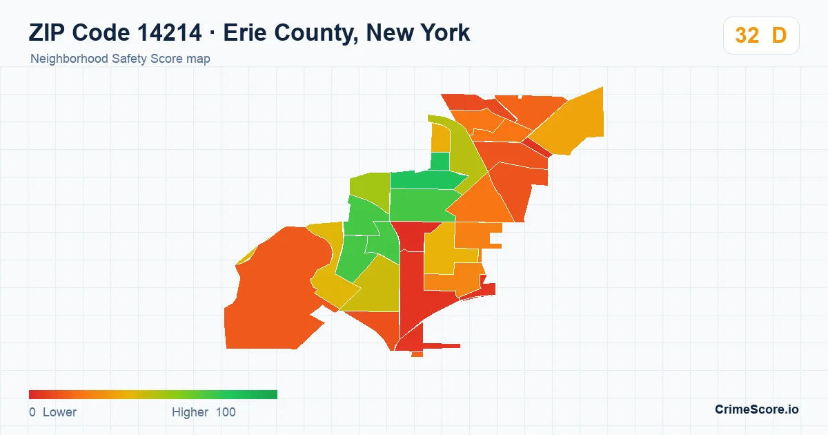 ZIP Code 14214 in Erie County, New York neighborhood Safety Score map