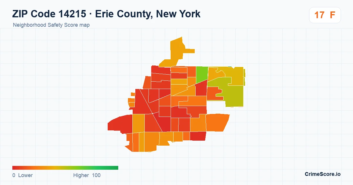 ZIP Code 14215 in Erie County, New York neighborhood Safety Score map