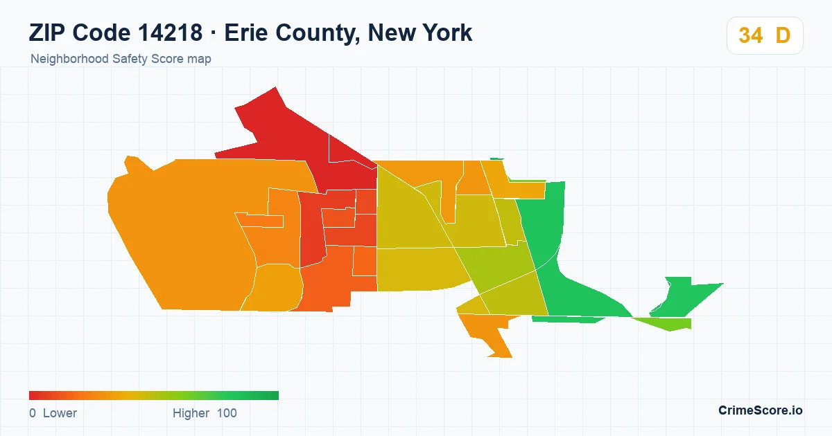 ZIP Code 14218 in Erie County, New York neighborhood Safety Score map