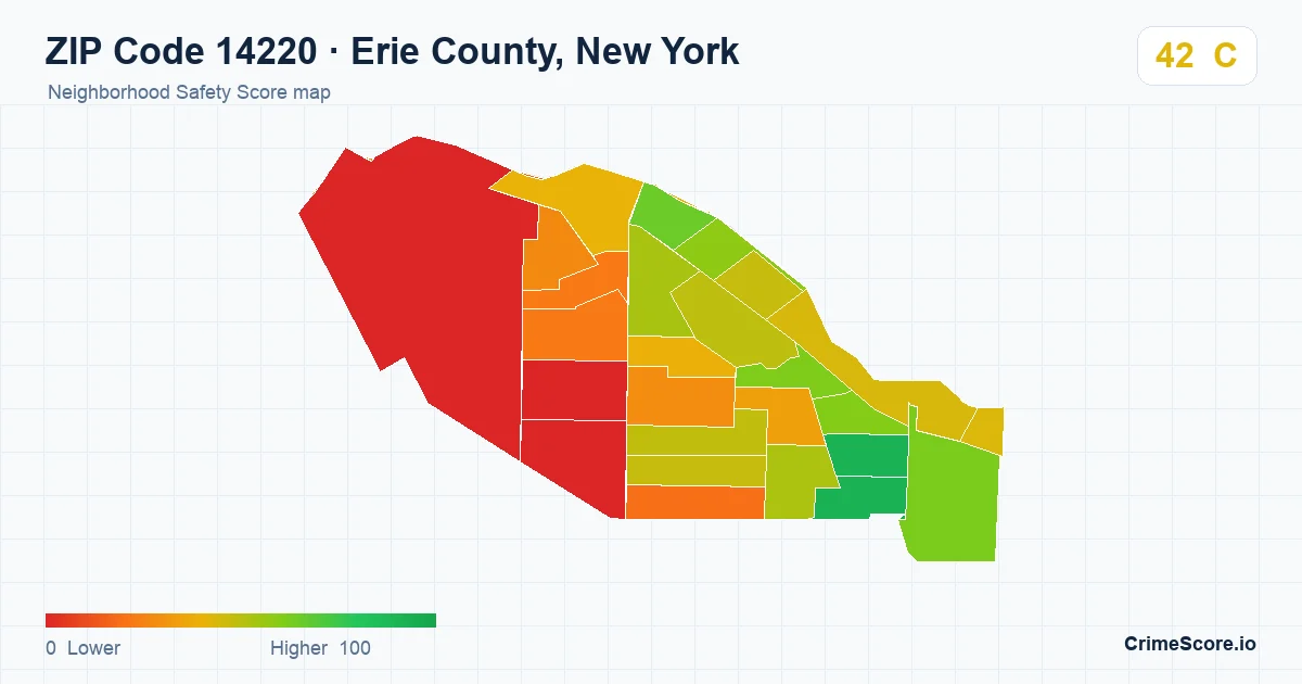 ZIP Code 14220 in Erie County, New York neighborhood Safety Score map