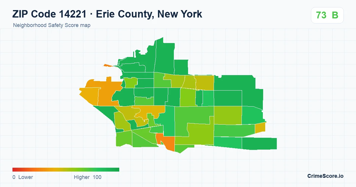 ZIP Code 14221 in Erie County, New York neighborhood Safety Score map