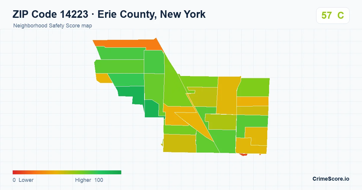 ZIP Code 14223 in Erie County, New York neighborhood Safety Score map