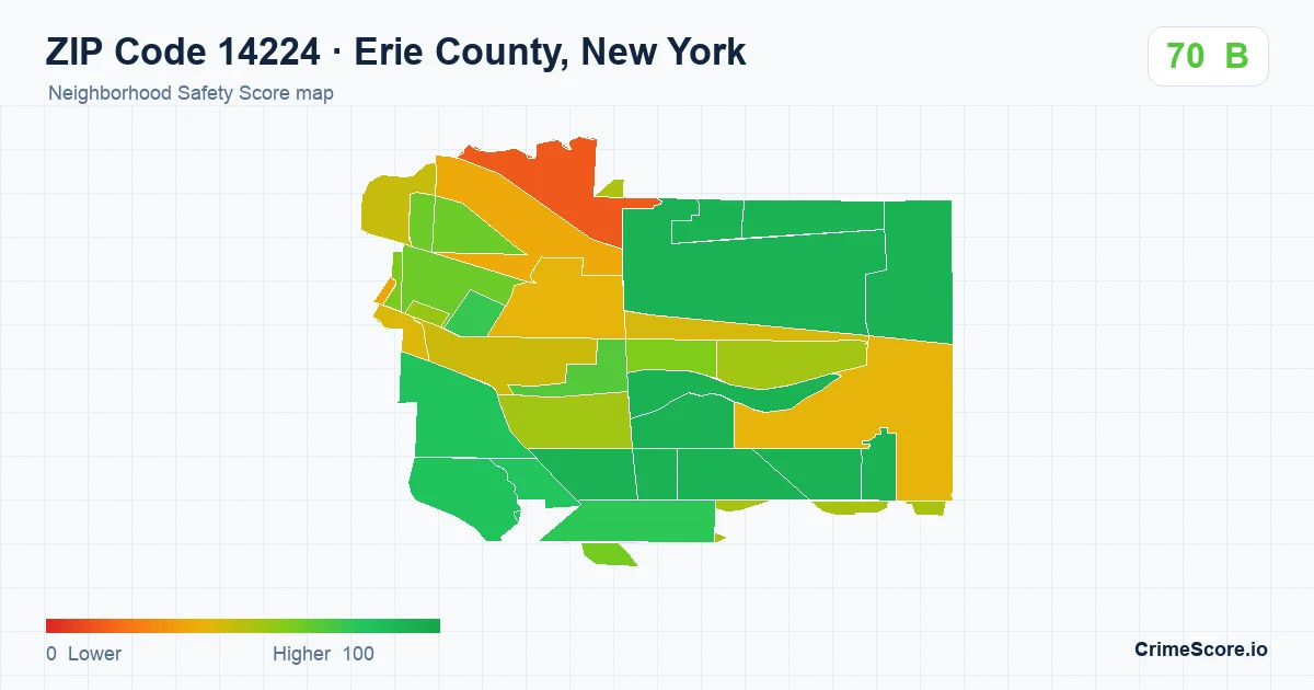ZIP Code 14224 in Erie County, New York neighborhood Safety Score map