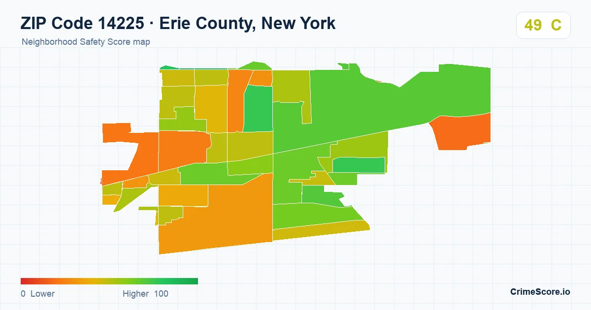 ZIP Code 14225 in Erie County, New York neighborhood Safety Score map