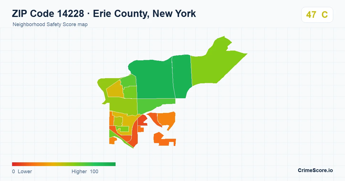 ZIP Code 14228 in Erie County, New York neighborhood Safety Score map
