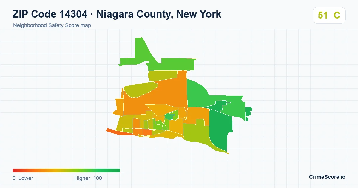 ZIP Code 14304 in Niagara County, New York neighborhood Safety Score map