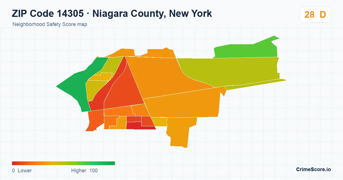 ZIP Code 14305 in Niagara County, New York neighborhood Safety Score map