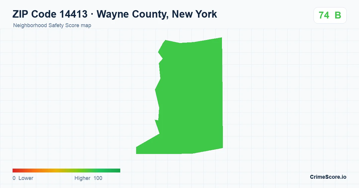 ZIP Code 14413 in Wayne County, New York neighborhood Safety Score map