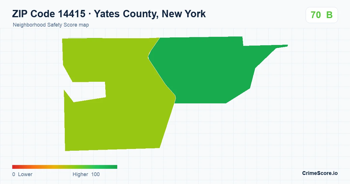 ZIP Code 14415 in Yates County, New York neighborhood Safety Score map