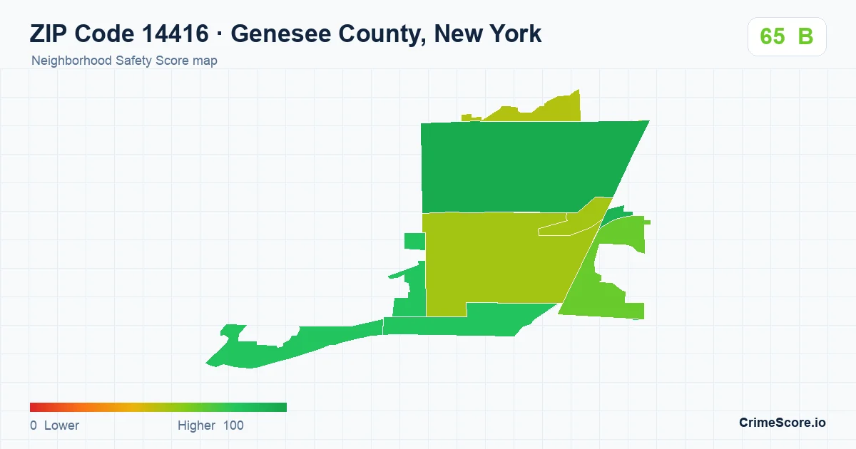 ZIP Code 14416 in Genesee County, New York neighborhood Safety Score map