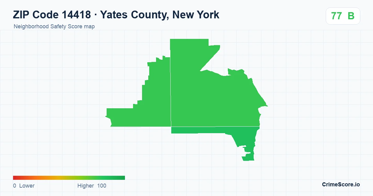 ZIP Code 14418 in Yates County, New York neighborhood Safety Score map