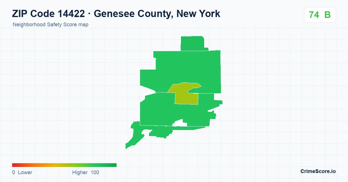 ZIP Code 14422 in Genesee County, New York neighborhood Safety Score map