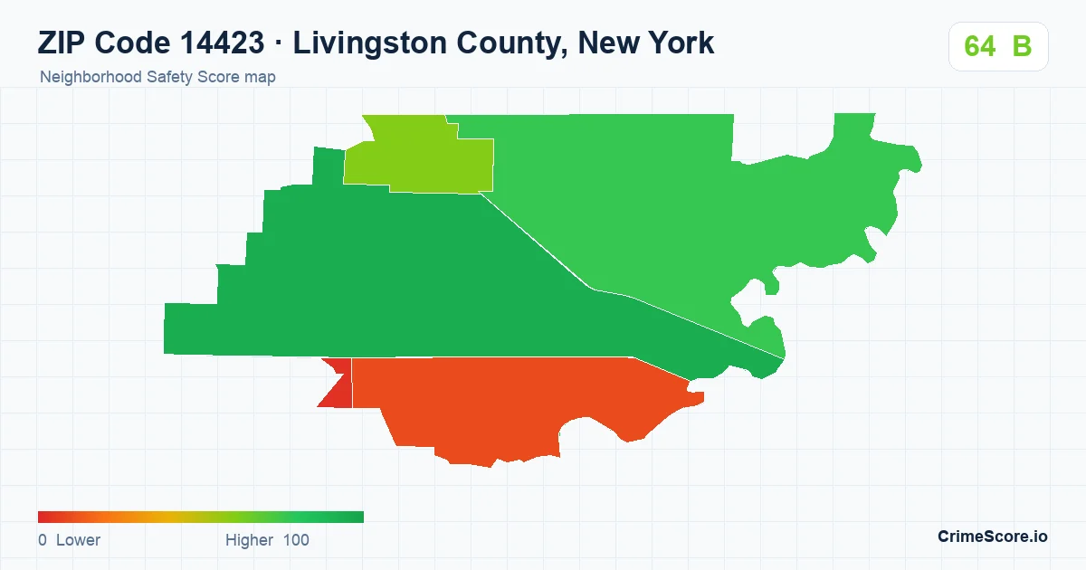 ZIP Code 14423 in Livingston County, New York neighborhood Safety Score map