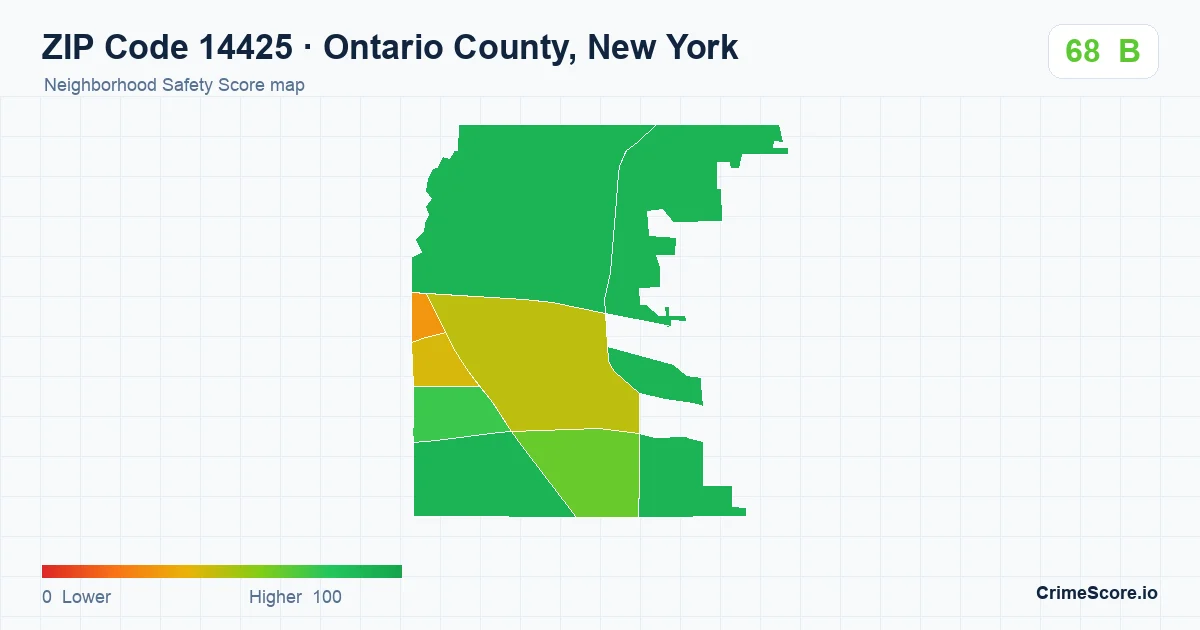 ZIP Code 14425 in Ontario County, New York neighborhood Safety Score map