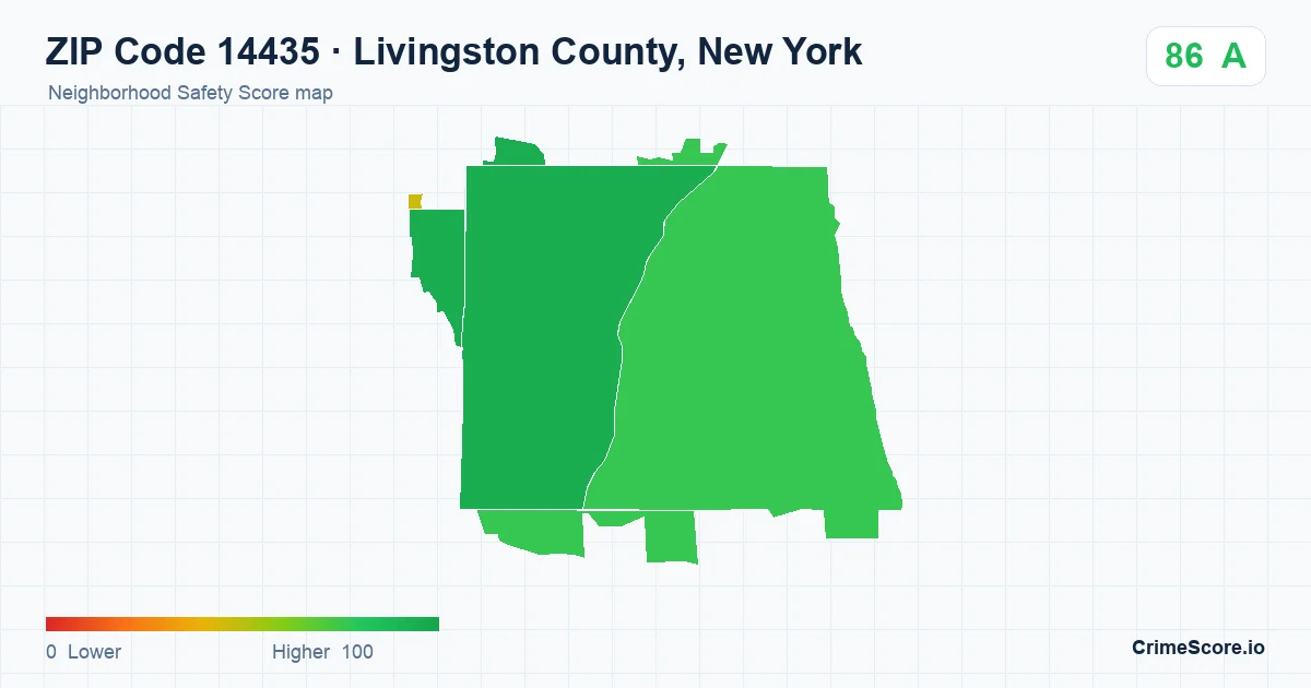 ZIP Code 14435 in Livingston County, New York neighborhood Safety Score map