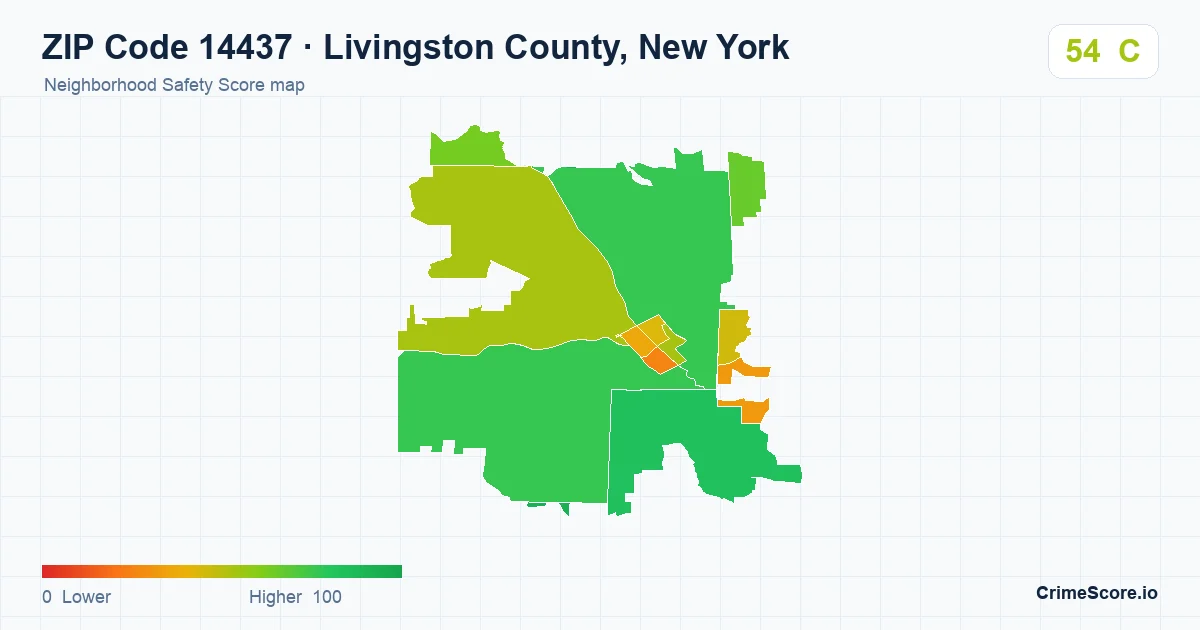 ZIP Code 14437 in Livingston County, New York neighborhood Safety Score map