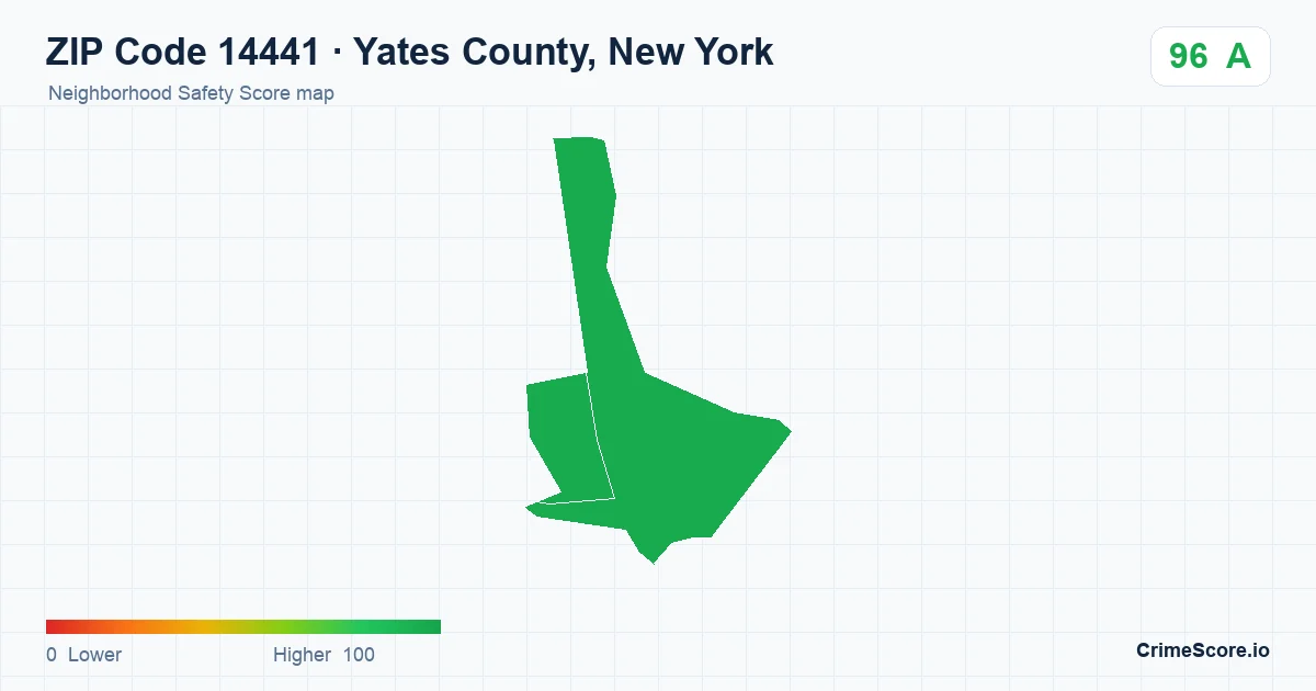 ZIP Code 14441 in Yates County, New York neighborhood Safety Score map