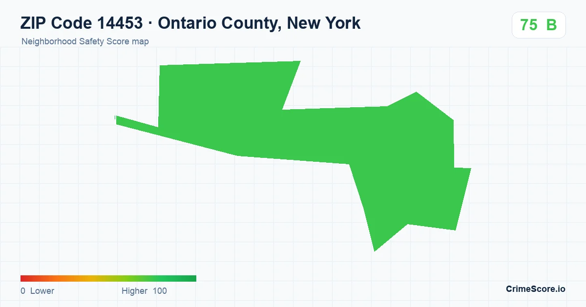 ZIP Code 14453 in Ontario County, New York neighborhood Safety Score map