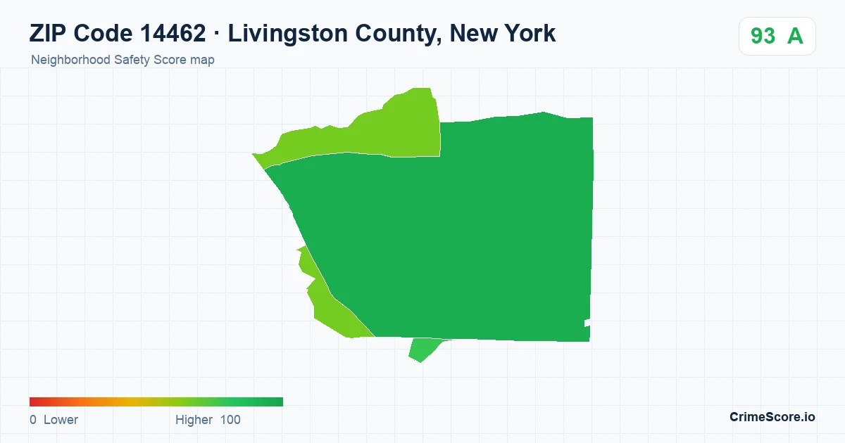 ZIP Code 14462 in Livingston County, New York neighborhood Safety Score map