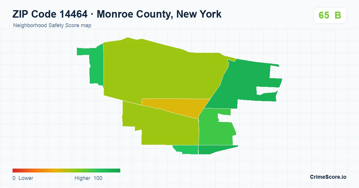 ZIP Code 14464 in Monroe County, New York neighborhood Safety Score map