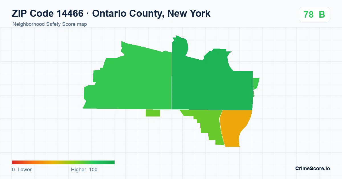 ZIP Code 14466 in Ontario County, New York neighborhood Safety Score map