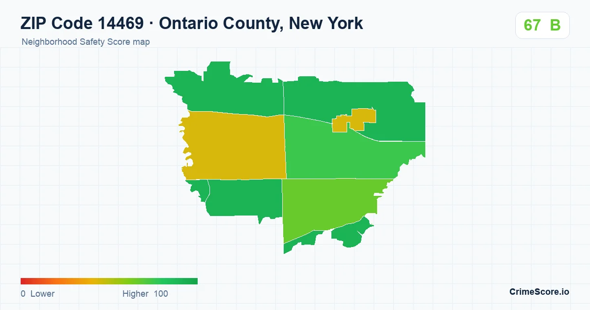 ZIP Code 14469 in Ontario County, New York neighborhood Safety Score map