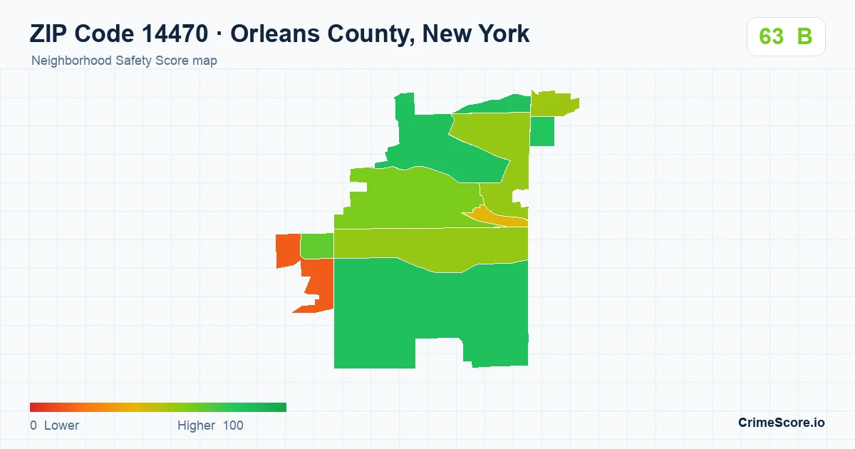 ZIP Code 14470 in Orleans County, New York neighborhood Safety Score map