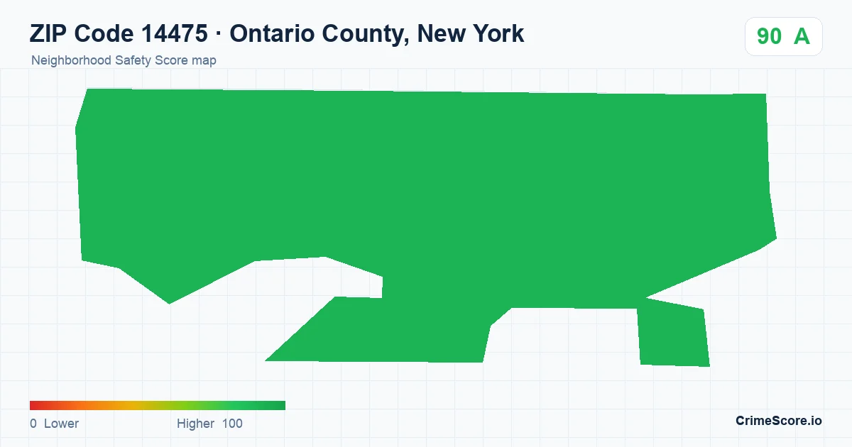 ZIP Code 14475 in Ontario County, New York neighborhood Safety Score map