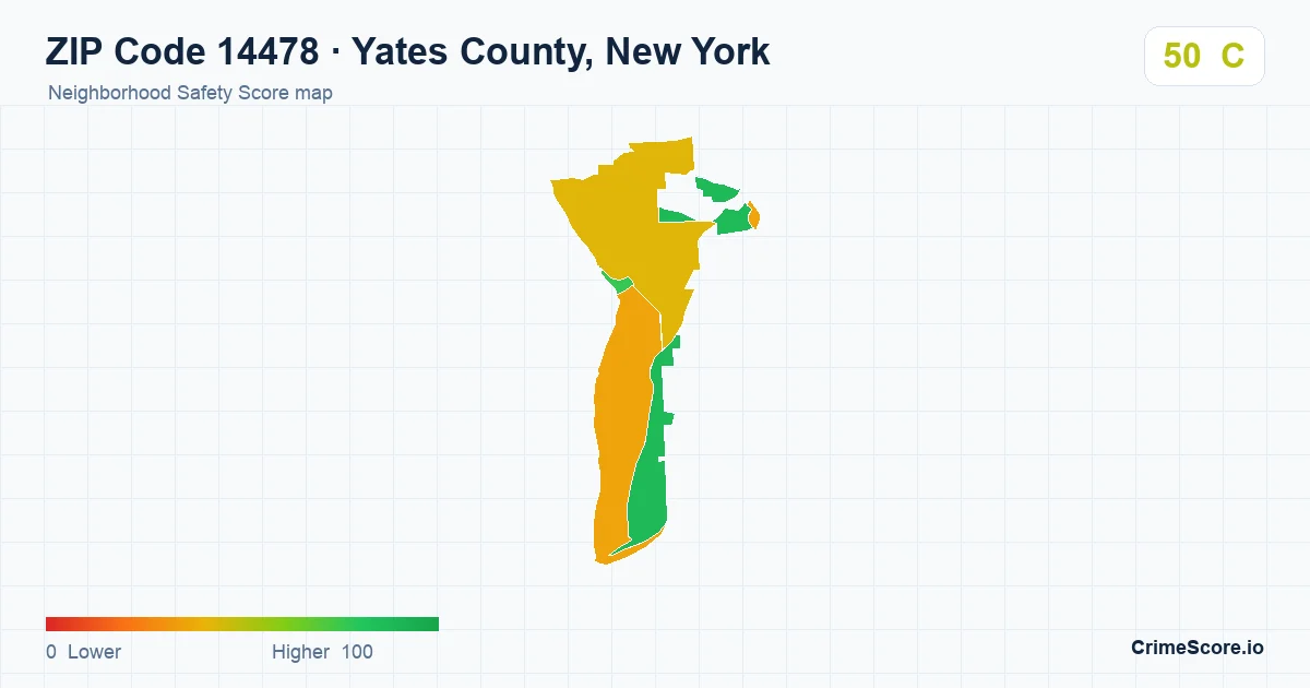 ZIP Code 14478 in Yates County, New York neighborhood Safety Score map