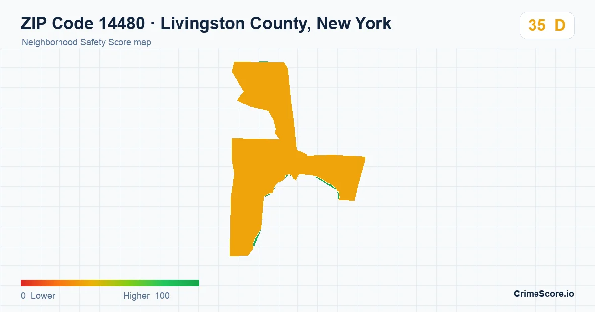 ZIP Code 14480 in Livingston County, New York neighborhood Safety Score map