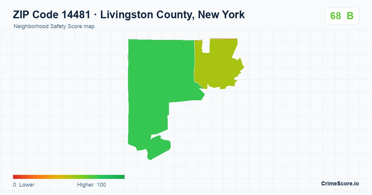 ZIP Code 14481 in Livingston County, New York neighborhood Safety Score map