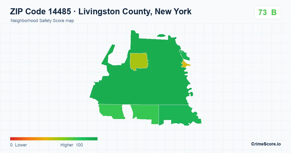ZIP Code 14485 in Livingston County, New York neighborhood Safety Score map