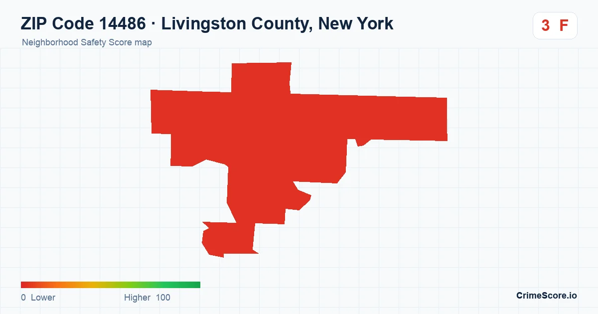 ZIP Code 14486 in Livingston County, New York neighborhood Safety Score map