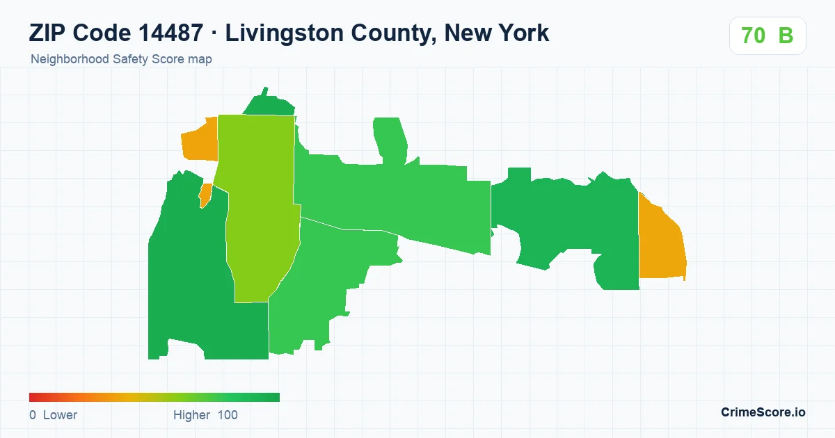 ZIP Code 14487 in Livingston County, New York neighborhood Safety Score map