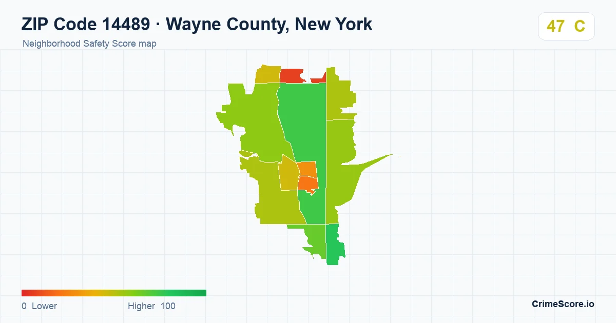 ZIP Code 14489 in Wayne County, New York neighborhood Safety Score map