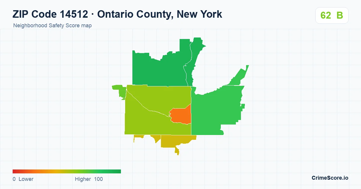ZIP Code 14512 in Ontario County, New York neighborhood Safety Score map