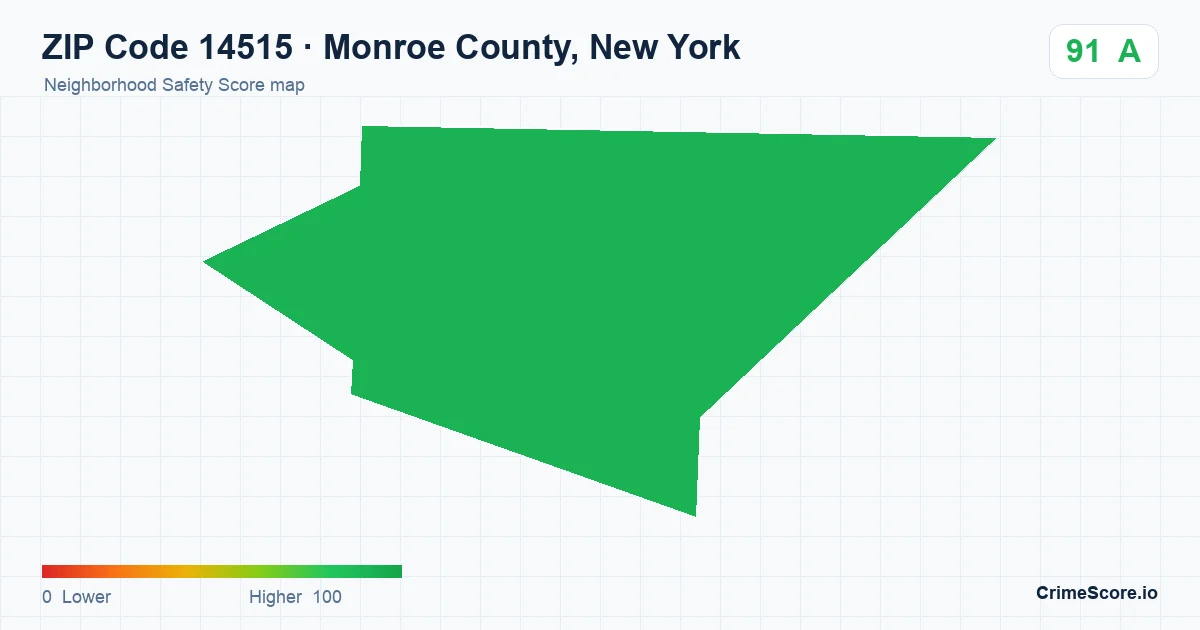 ZIP Code 14515 in Monroe County, New York neighborhood Safety Score map