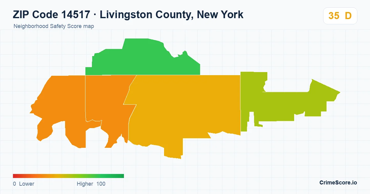 ZIP Code 14517 in Livingston County, New York neighborhood Safety Score map